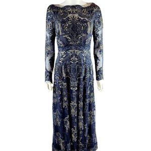 Marchesa Blue Embroidered Tulle Gown